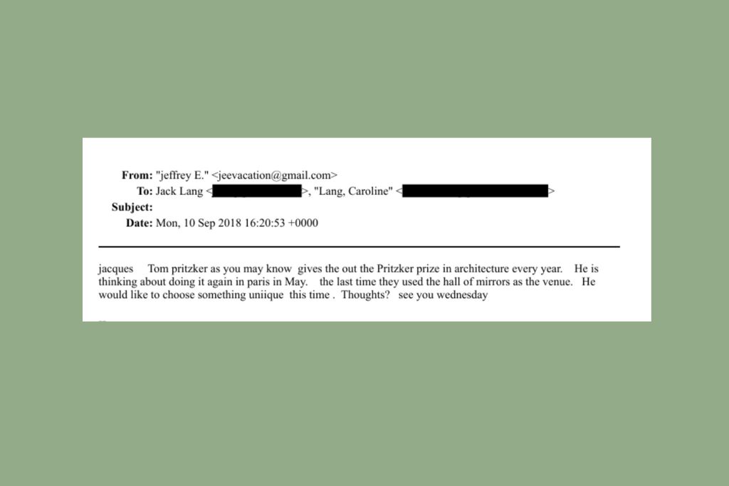 Epstein tried to help find Pritzker Architecture Prize venue