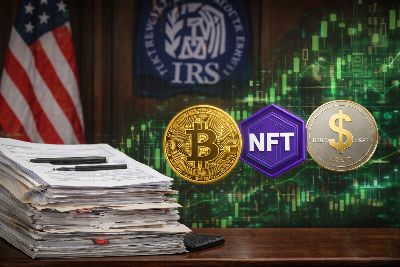 IRS تحذر تجار العملات المشفرة: دخل البيتكوين و NFTs و Stablecoin يخضع للضريبة