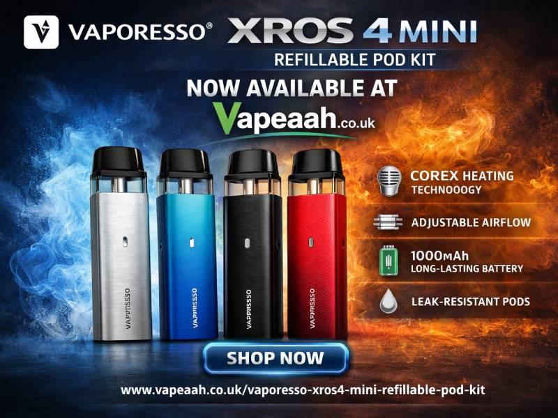 Vaporesso XROS 4 Mini Refillable POD Kit Now Available at Vapeaah.co.uk