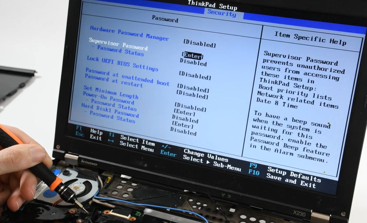 Removing the BIOS Administrator Password on a ThinkPad Takes Timing