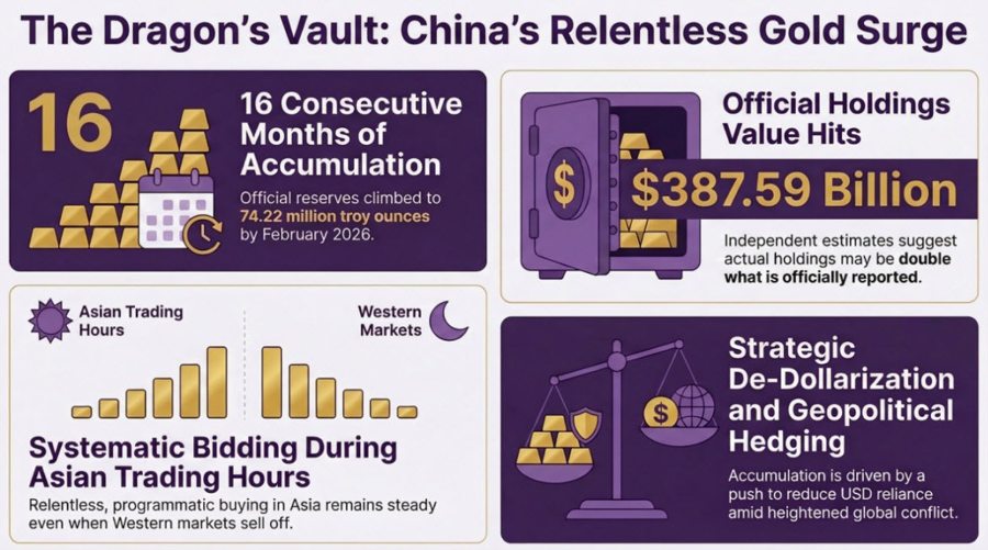 تستمر فورة شراء الذهب في الصين مع ارتفاع الاحتياطيات للشهر السادس عشر على التوالي