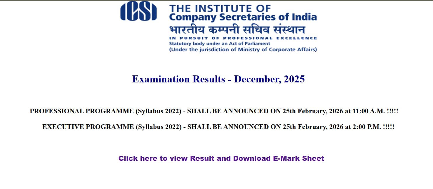 ICSI CS December Result 2026 OUT @ icsi.edu today, direct link to Executive & Professional results here