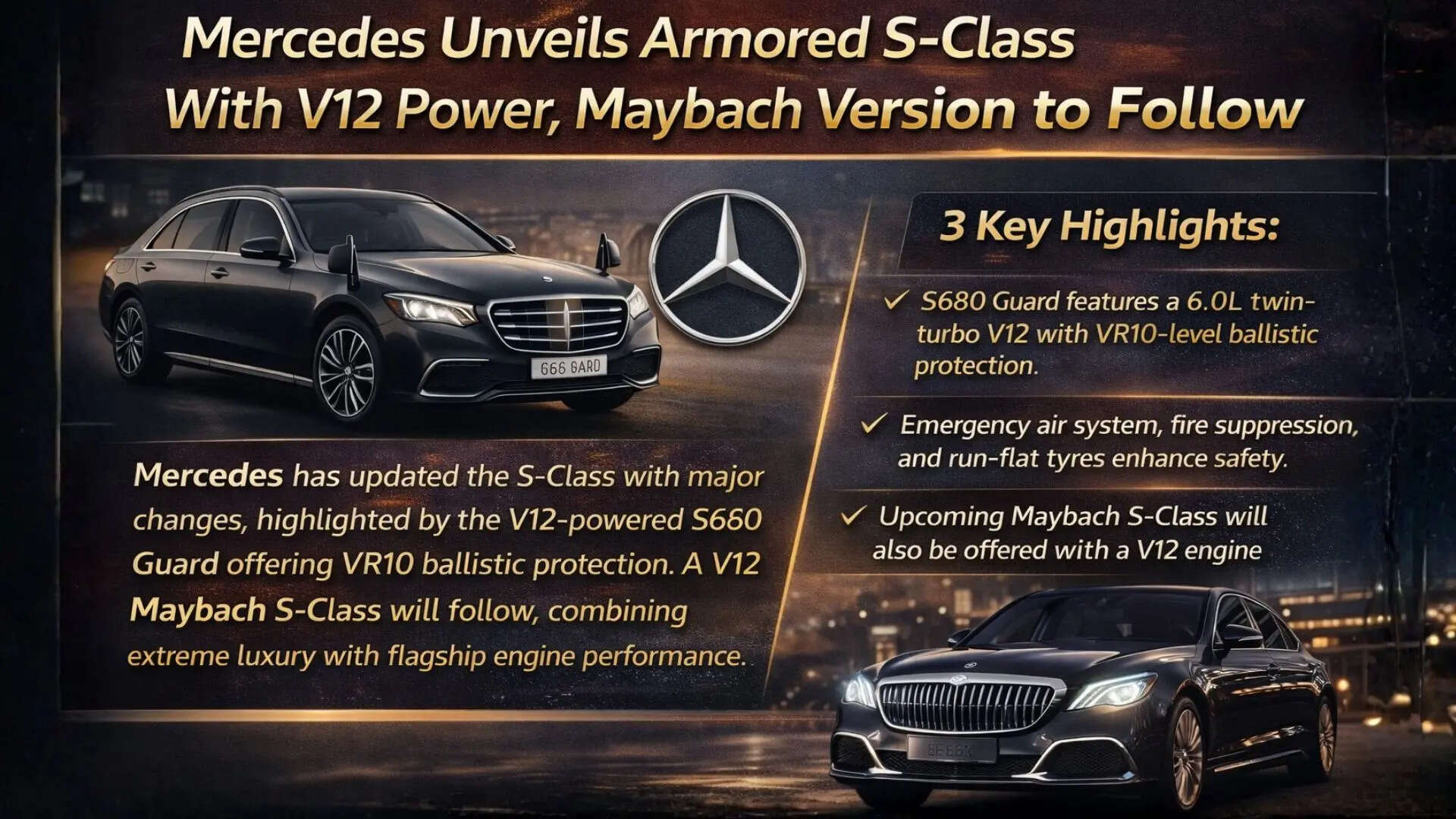 مرسيدس تكشف عن الفئة-S المدرعة بمحرك V12، وإصدار مايباخ سيتبع - التفاصيل في الداخل