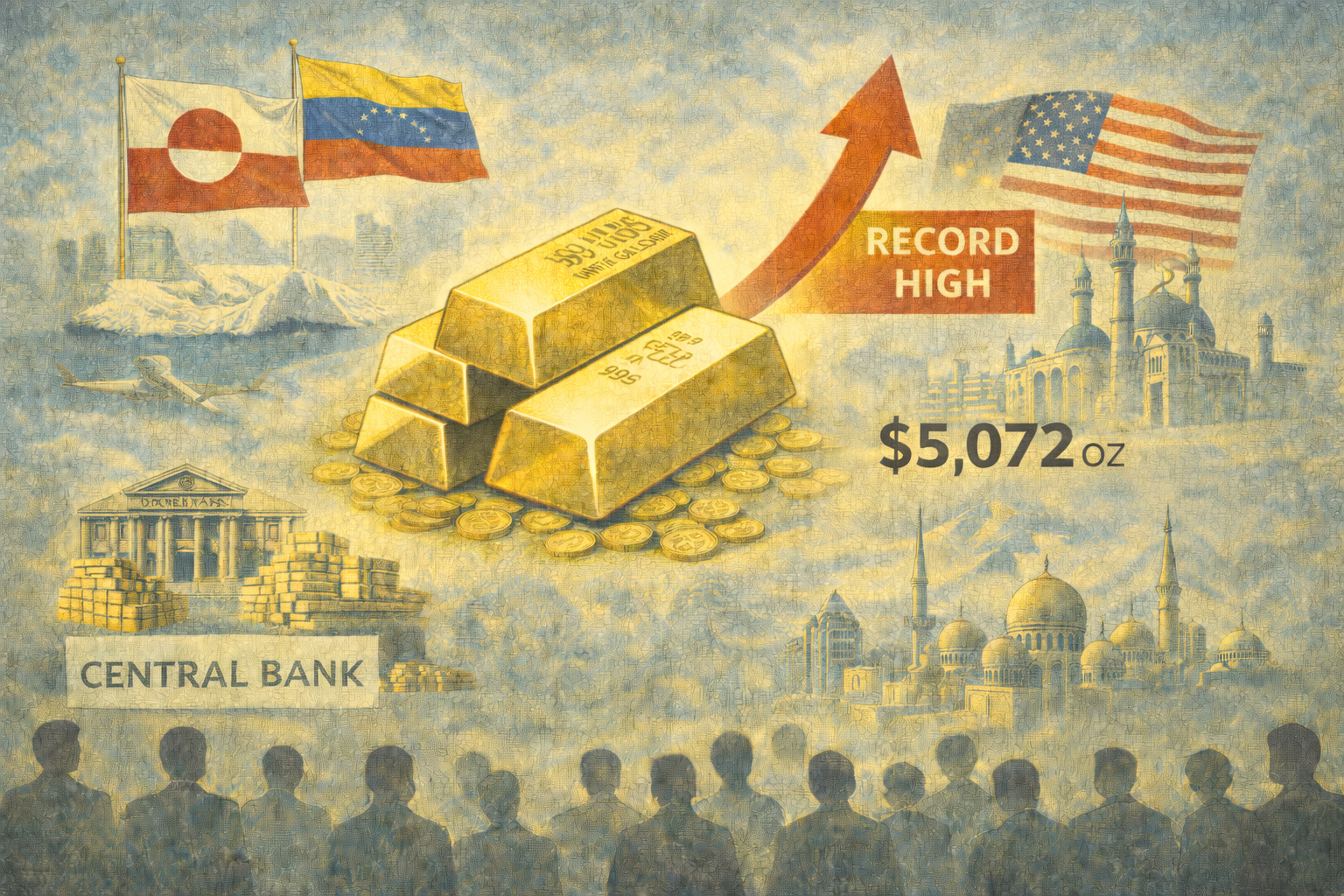 **يتجاوز الذهب مستوى 5000 دولار للأوقية، ويواصل صعوده مدفوعًا بالمخاطر الجيوسياسية والطلب.**