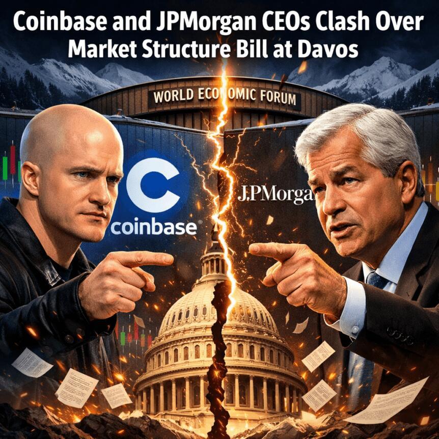 رئيسَا Coinbase و JPMorgan يصطدمان حول مشروع قانون هيكل السوق في دافوس.