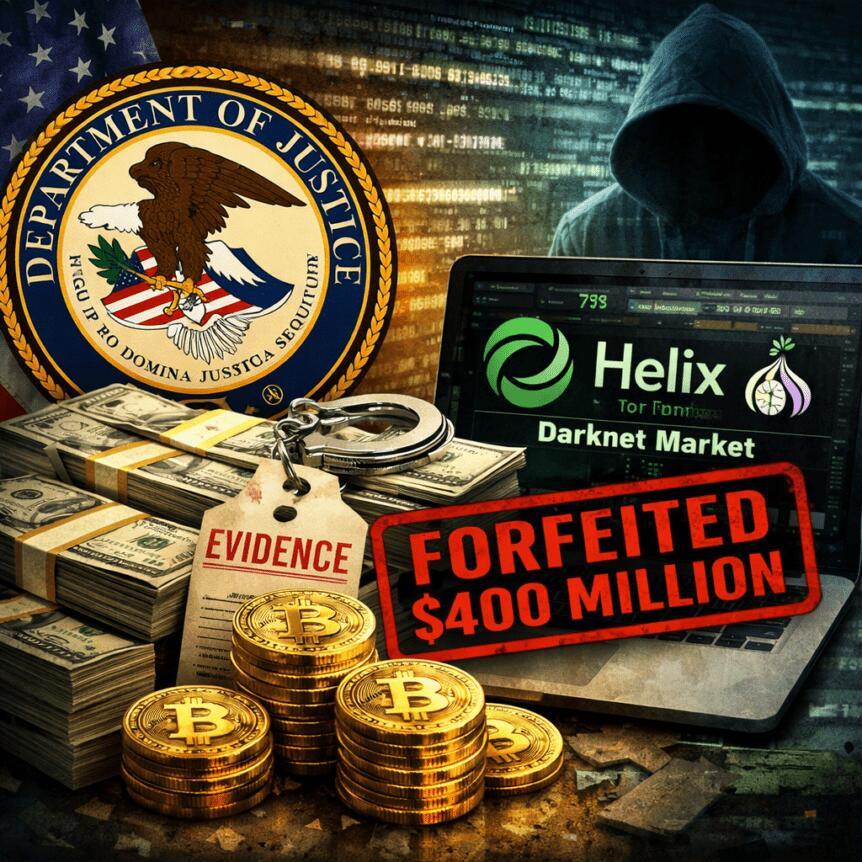وزارة العدل تستكمل مصادرة 400 مليون دولار من شركة Helix في قضية مبكرة متعلقة بشبكة الإنترنت المظلمة والبيتكوين.