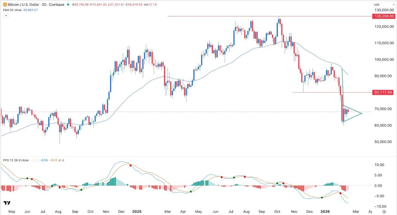إشارة فوركس BTC/USD 17/02: نموذج الراية الهابط (رسم بياني)