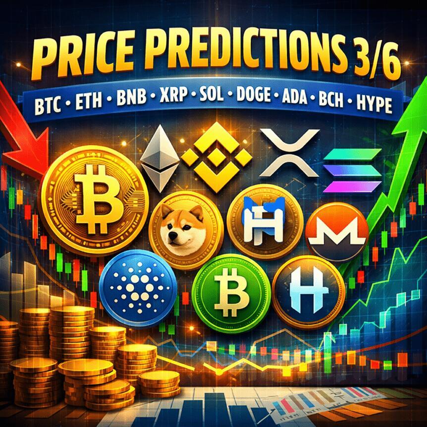توقعات الأسعار 3/6: BTC، ETH، BNB، XRP، SOL، DOGE، ADA، BCH، HYPE، XMR