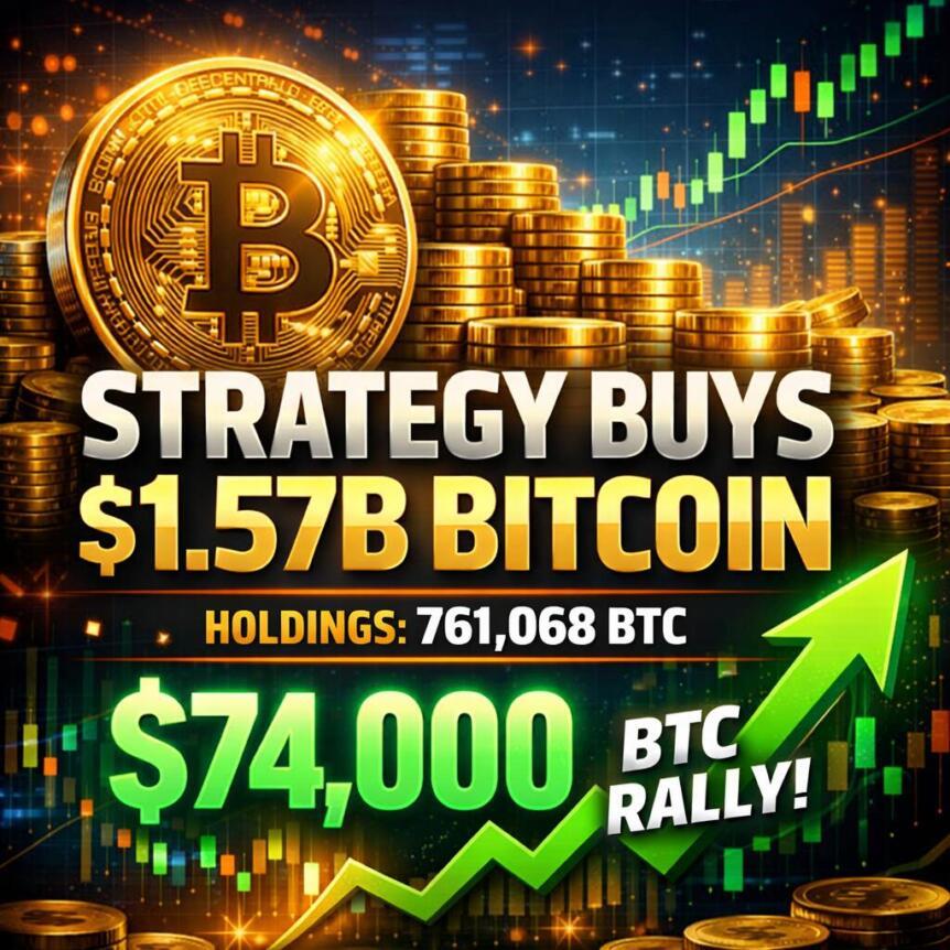 الاستراتيجية تشتري عملة بيتكوين بقيمة 1.57 مليار دولار، حيث تجاوزت مقتنياتها 761,068 بيتكوين، وتجاوزت قيمة بيتكوين 74 ألف دولار