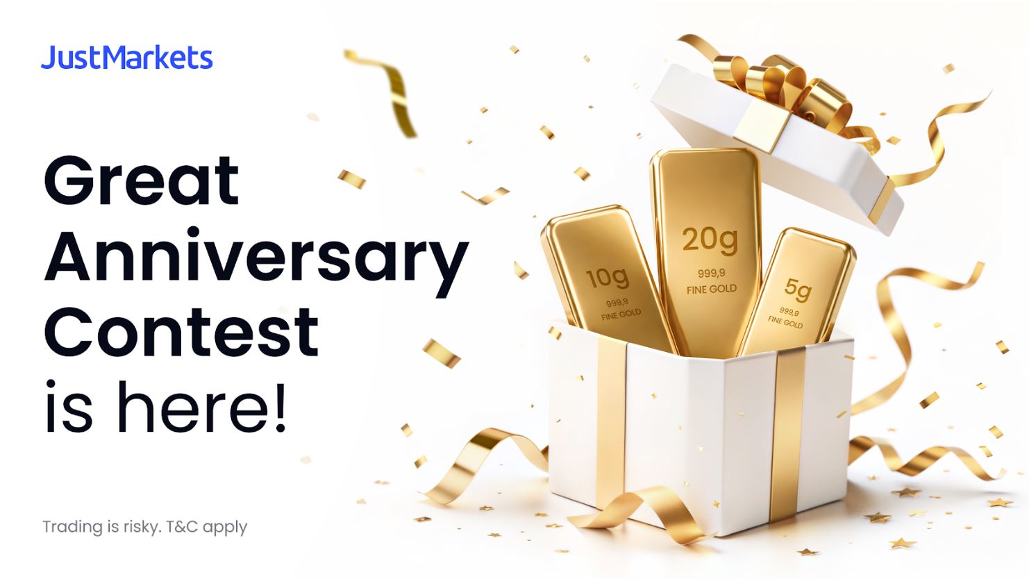 Únase al gran concurso de aniversario de JustMarkets: gane lingotes de oro y más de 50 000 dólares