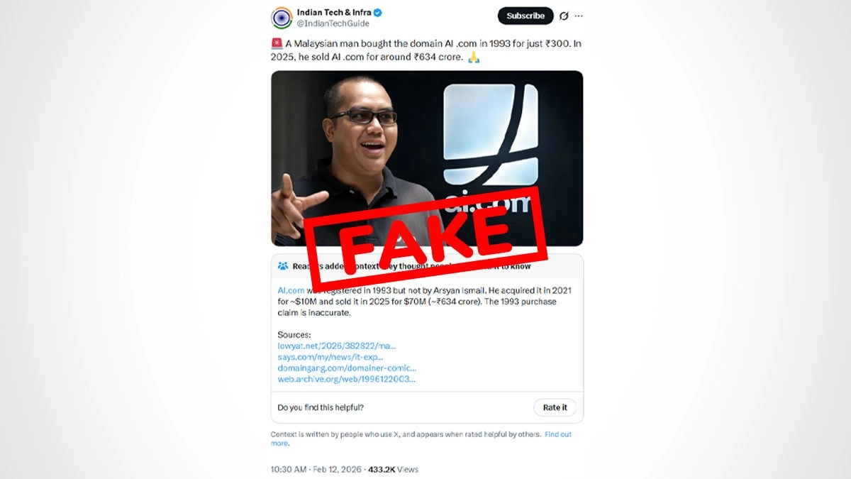 Did Malaysian Entrepreneur Arysan Ismail Buy AI.com Domain for INR 300 and Sell It for INR 643 Crore? Here’s a Fact Check of the Viral Claim