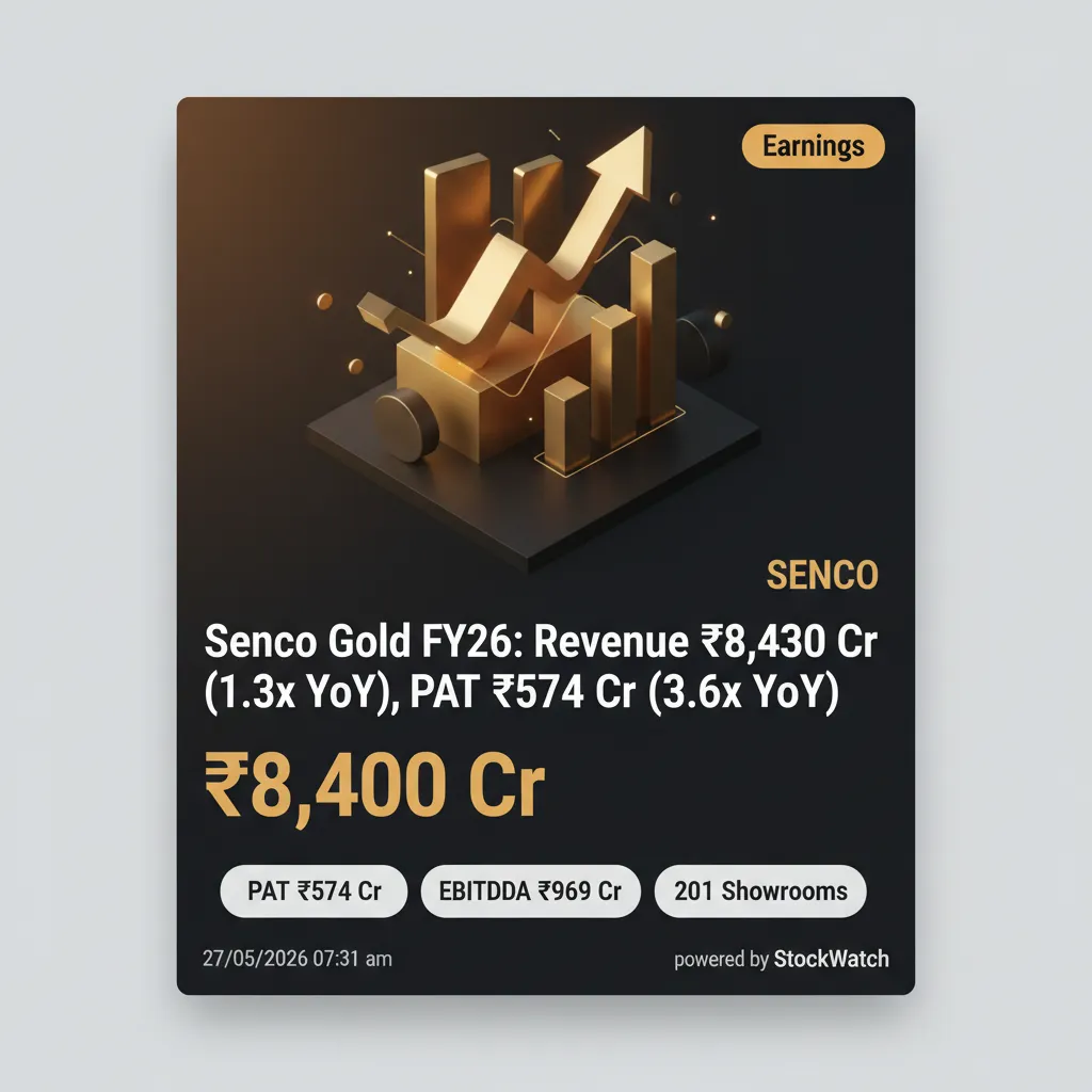 Senco Gold FY26: Revenue ₹8,430 Cr (1.3x YoY), PAT ₹574 Cr (3.6x YoY)