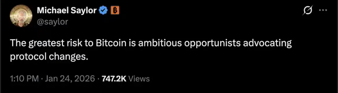 Michael Saylor warns Bitcoin network faces risk from ambitious developers pushing protocol changes within the global cryptocurrency community