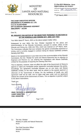 Government Approved Damang Mine Sale Talks For E&P In 2024 ...Official Document Reveals