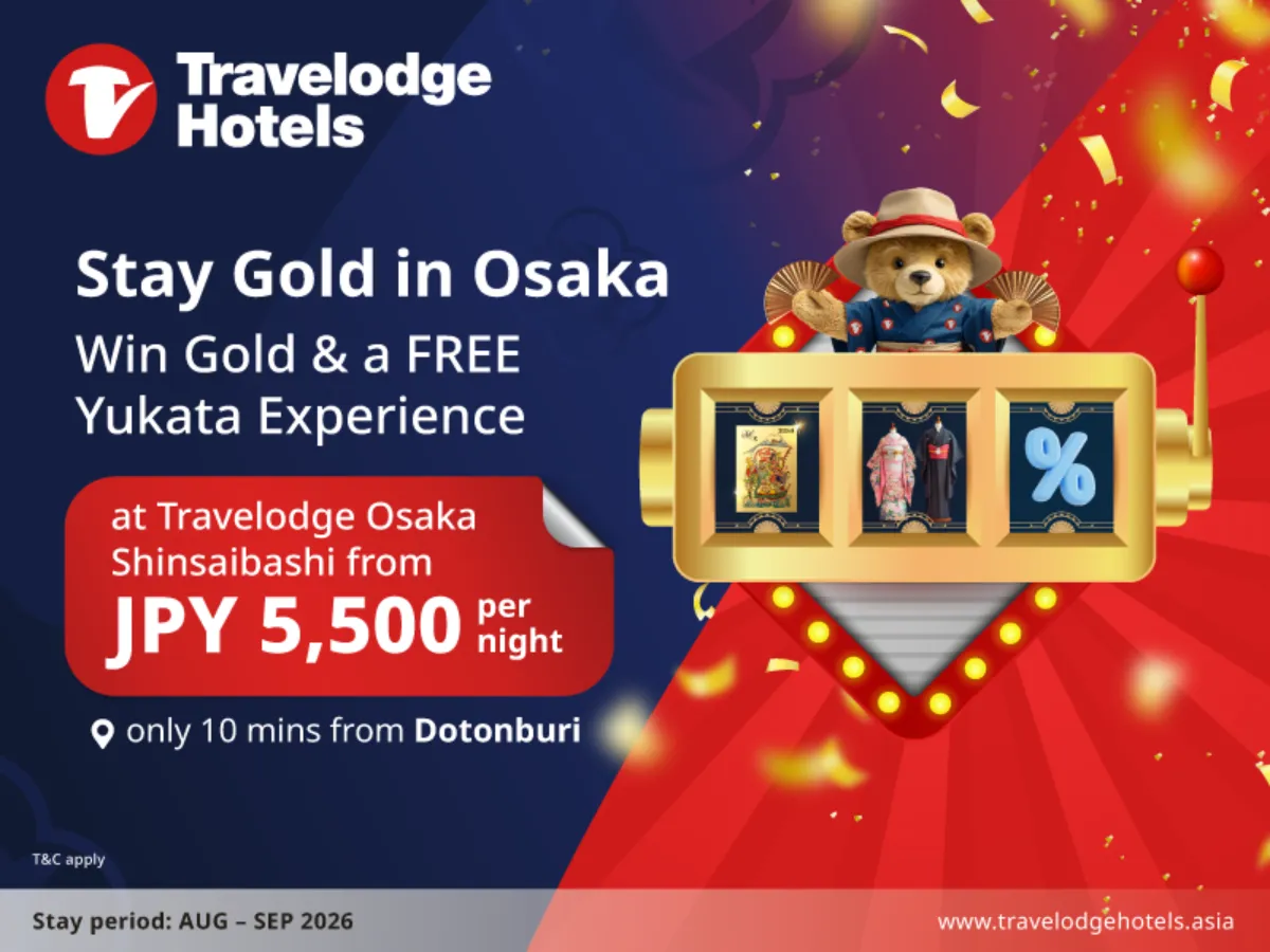 Travelodge Osaka Shinsaibashi Debuts with Rates from 5,500 Yen and a Chance to Win Gold Bar