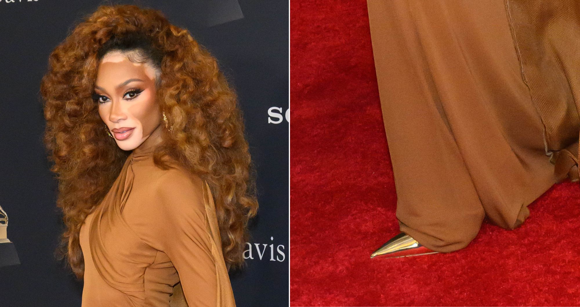 ويني هارلو تتألق بالذهبي في حذاء Slingback ميتاليك مع تصميم هوت كوتور من ستيفان رولاند في حفل ما قبل جوائز جرامي